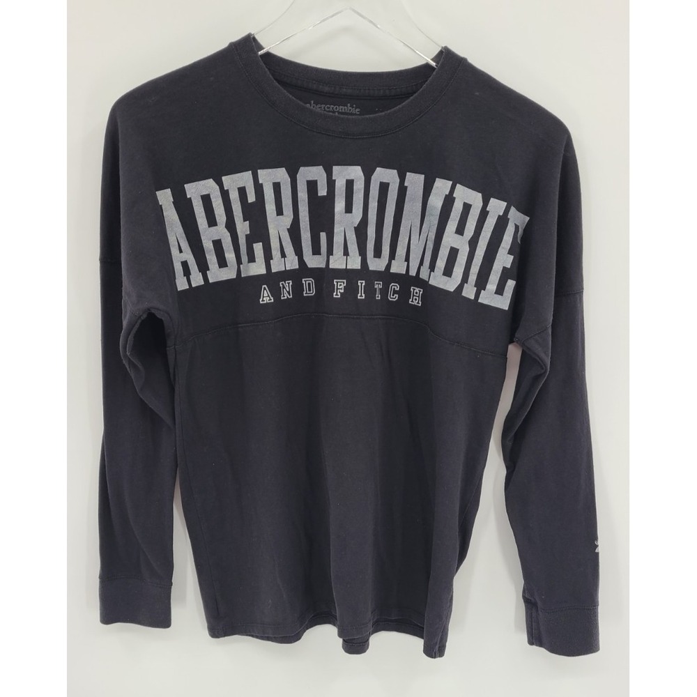 ABERCROMBIE & FITCH Boy Oversized Shirt 13/14 Black Spellout Long Sleeve Black
